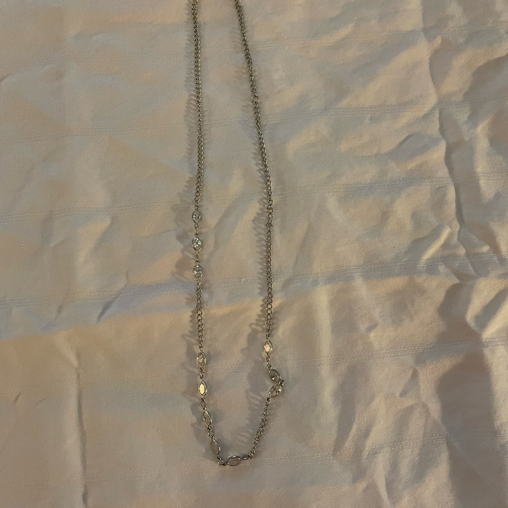 Silver and crystal necklace, 20”.